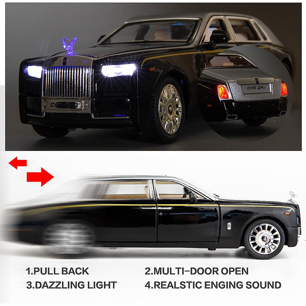 1:32 Diecast Metal Model Car Rolls Royce Phantom Toy Car For Kid Sound And Light (Black, Pack Of1)