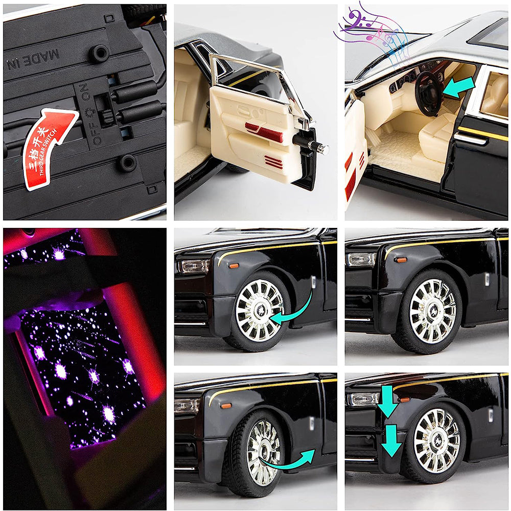 1:32 Diecast Metal Model Car Rolls Royce Phantom Toy Car For Kid Sound And Light (Black, Pack Of1)