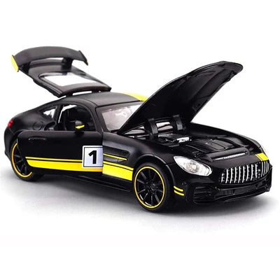 BENZ AMG GTR RB 1:32 DIECAST METAL PULLBACK TOY CAR WITH OPENABLE DOORS & LIGHT, MUSIC BOYS CAR FOR KIDS BEST TOYS GIFTS TOYS FOR KIDS [SIZE:-15CM*7CM*4CM]【 MULTICOLOR 】 [Size : 15Cm*6.4Cm*5Cm]