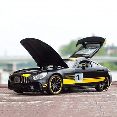 BENZ AMG GTR RB 1:32 DIECAST METAL PULLBACK TOY CAR WITH OPENABLE DOORS & LIGHT, MUSIC BOYS CAR FOR KIDS BEST TOYS GIFTS TOYS FOR KIDS [SIZE:-15CM*7CM*4CM]【 MULTICOLOR 】 [Size : 15Cm*6.4Cm*5Cm]