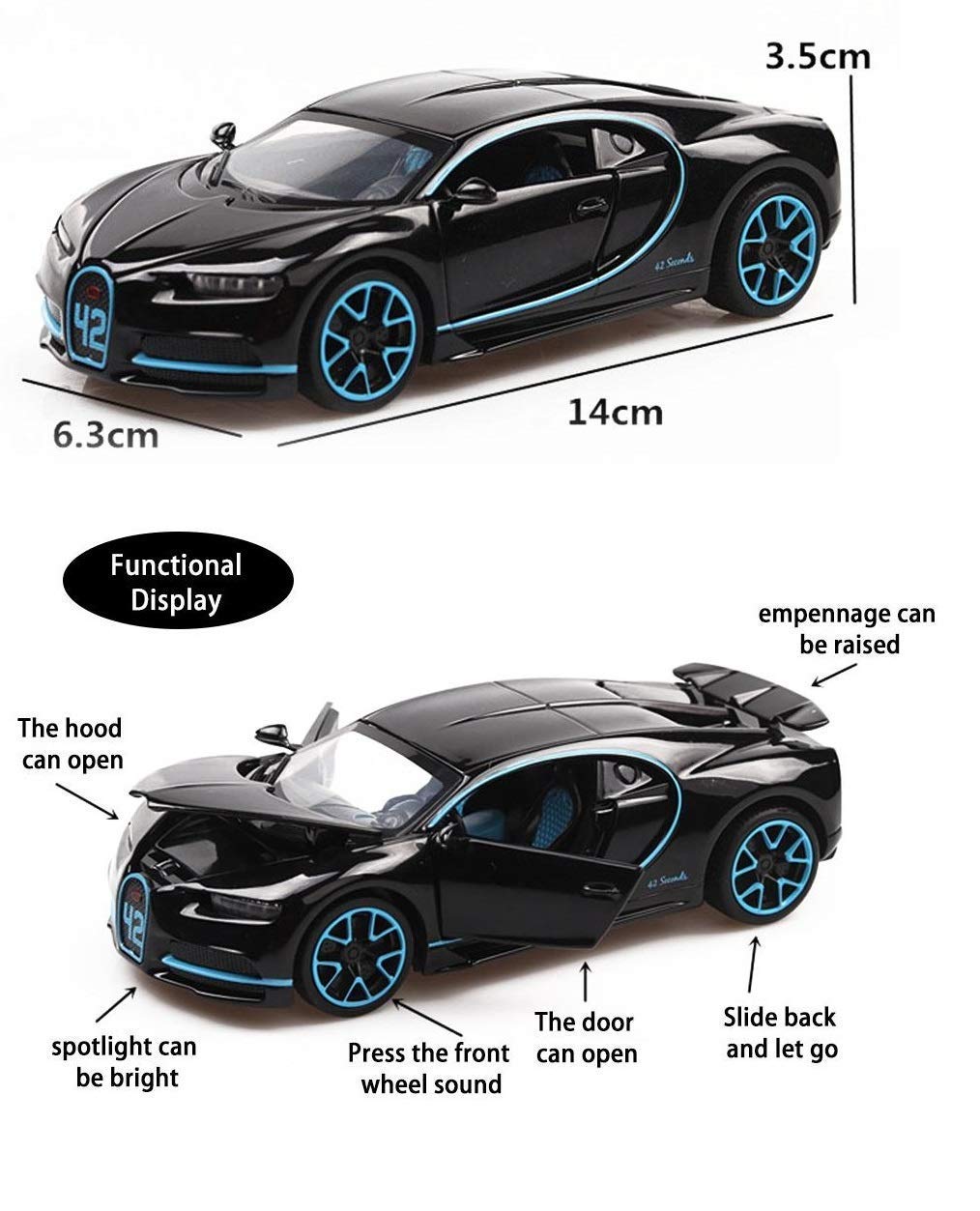 Bugatti Chiiron Scale Model Diecast Metalcar - All Size