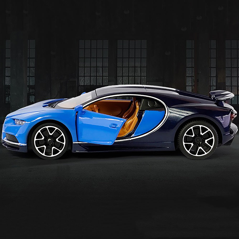 BUGATTI CHIIRON 1:32 TOY CAR METAL PULL BACK DIECAST CAR WITH OPENABLE DOOR AND SOUND LIGHT, GIFTS TOYS FOR KIDS【 MULTICOLOR 】 [SIZE : 14.3CM* 6CM* 3.5CM]