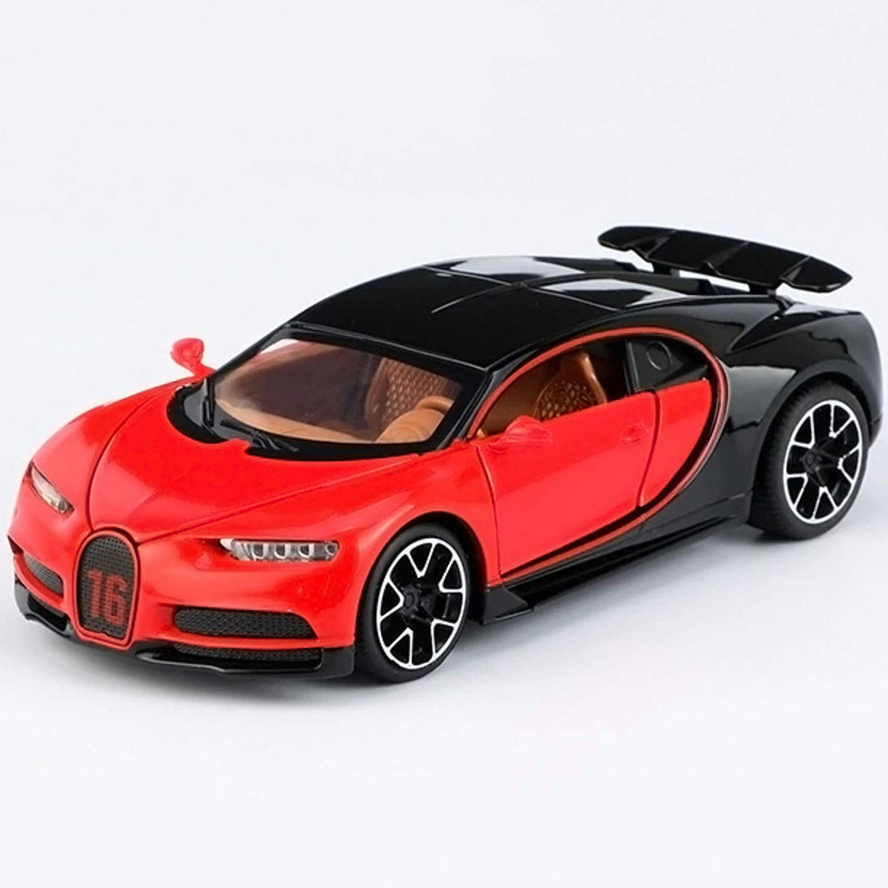 BUGATTI CHIIRON 1:32 TOY CAR METAL PULL BACK DIECAST CAR WITH OPENABLE DOOR AND SOUND LIGHT, GIFTS TOYS FOR KIDS【 MULTICOLOR 】 [SIZE : 14.3CM* 6CM* 3.5CM]