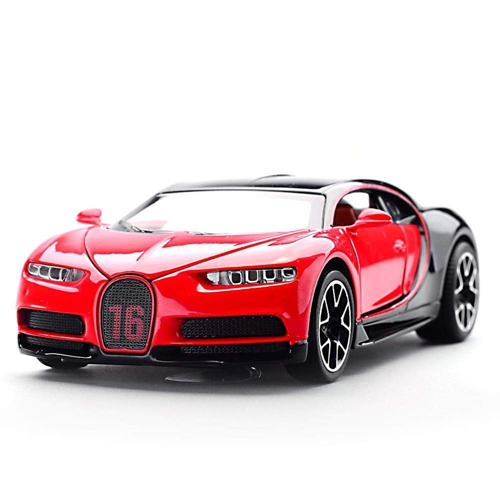 BUGATTI CHIIRON 1:32 TOY CAR METAL PULL BACK DIECAST CAR WITH OPENABLE DOOR AND SOUND LIGHT, GIFTS TOYS FOR KIDS【 MULTICOLOR 】 [SIZE : 14.3CM* 6CM* 3.5CM]