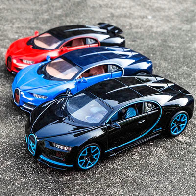 BUGATTI CHIIRON 1:32 TOY CAR METAL PULL BACK DIECAST CAR WITH OPENABLE DOOR AND SOUND LIGHT, GIFTS TOYS FOR KIDS【 MULTICOLOR 】 [SIZE : 14.3CM* 6CM* 3.5CM]