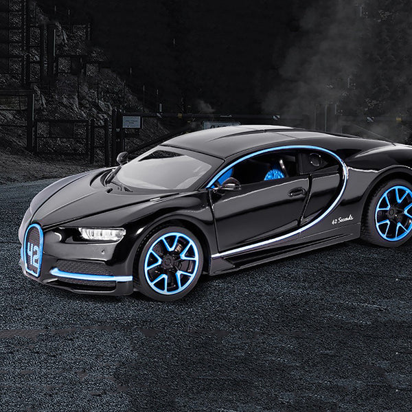 BUGATTI CHIIRON 1:32 TOY CAR METAL PULL BACK DIECAST CAR WITH OPENABLE DOOR AND SOUND LIGHT, GIFTS TOYS FOR KIDS【 MULTICOLOR 】 [SIZE : 14.3CM* 6CM* 3.5CM]