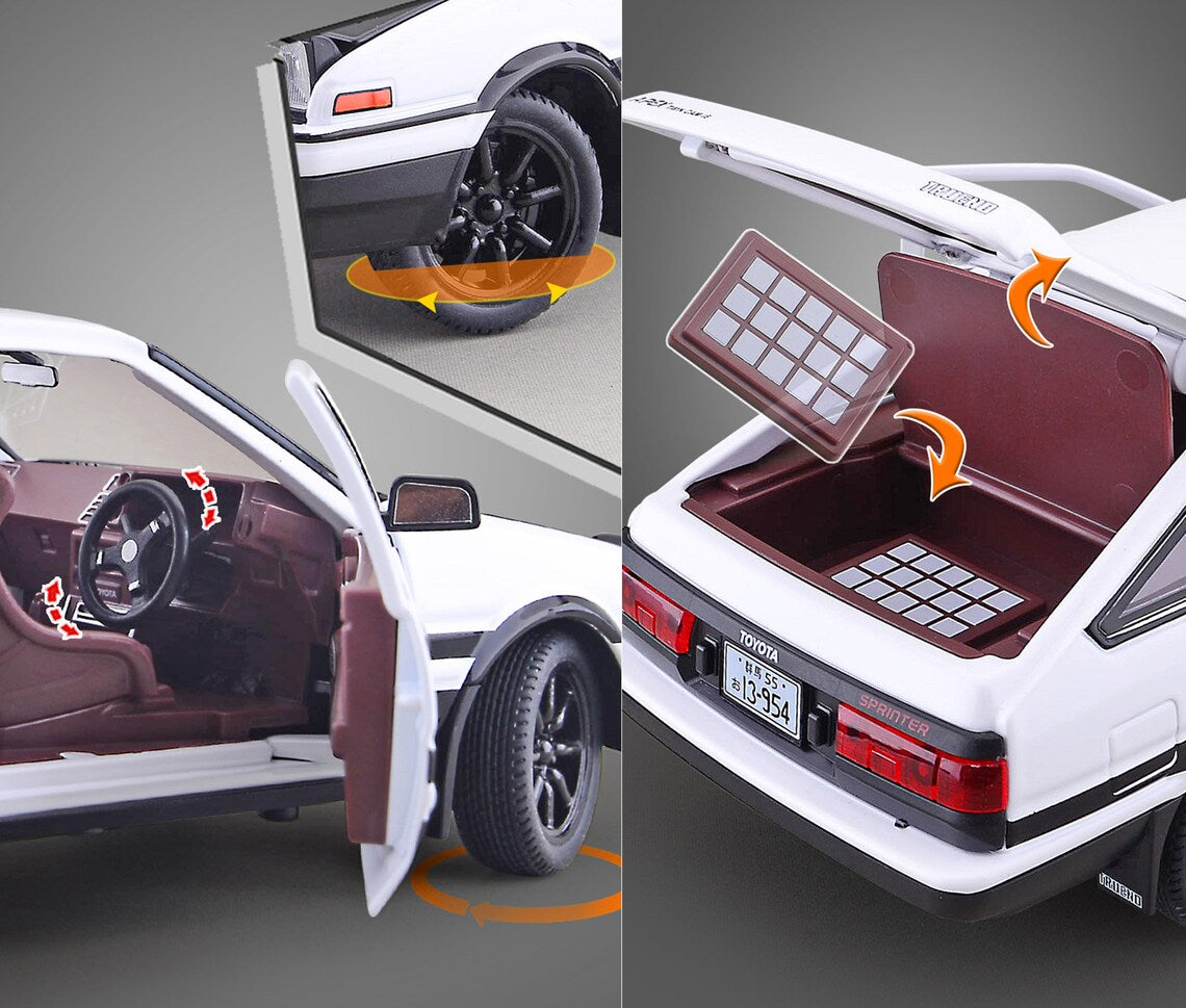 TOYOTA AE-86 1:32 DIECAST METAL PULLBACK TOY CAR WITH OPENABLE DOORS & LIGHT, MUSIC BOYS CAR FOR KIDS BEST TOYS GIFTS TOYS FOR KIDS [SIZE:-15CM*7CM*4CM]【 MULTICOLOR 】