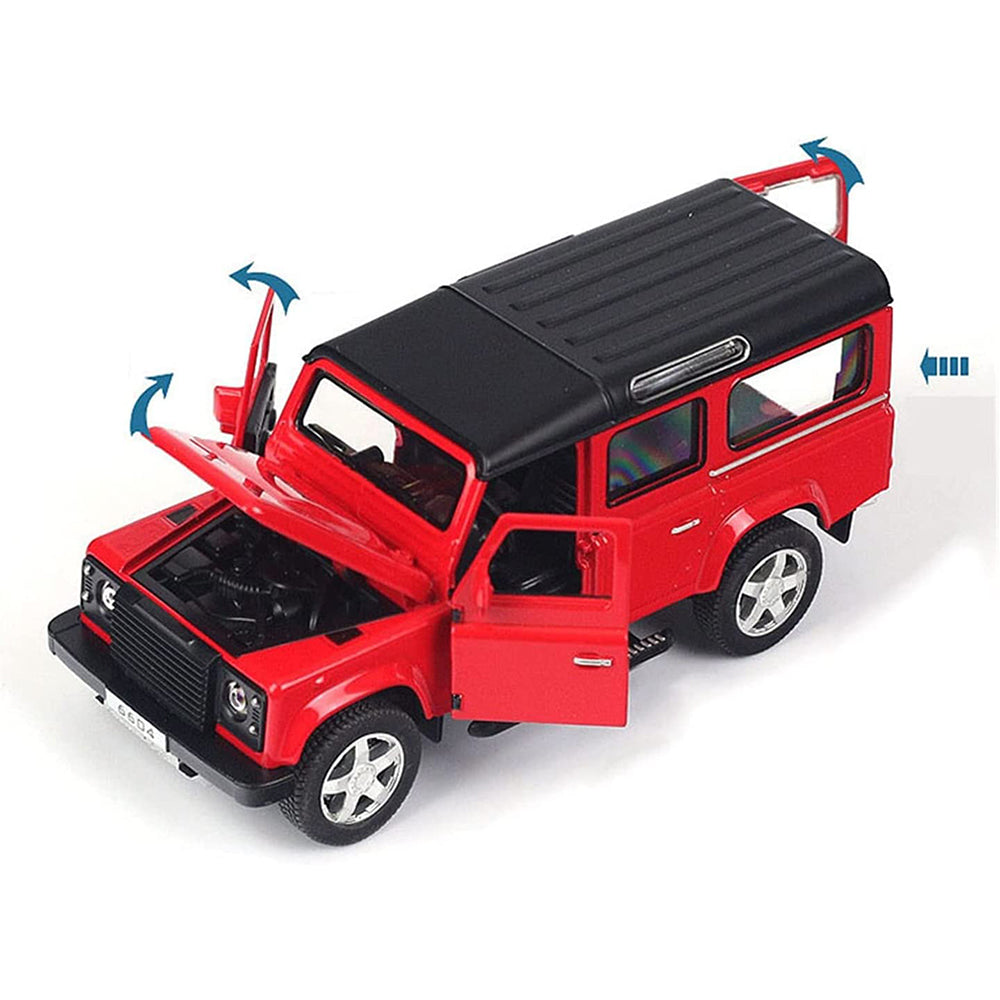 LAND ROVER DEFENDER 1:32 DIECAST SCALE MODEL METAL PULL BACK WITH OPENABLE DOORS & LIGHT, MUSIC TOY VEHICLE FOR KIDS [SIZE:-14.4CM*6CM*5.5CM]【 MULTICOLOR 】