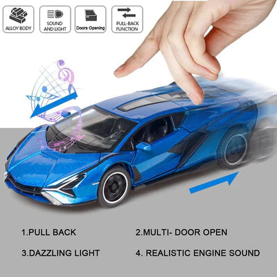 1:24 Metal Car Lamborghini Sian Die Cast Alloy Light & Sound MultiColor (MultiColor, Pack Of1)