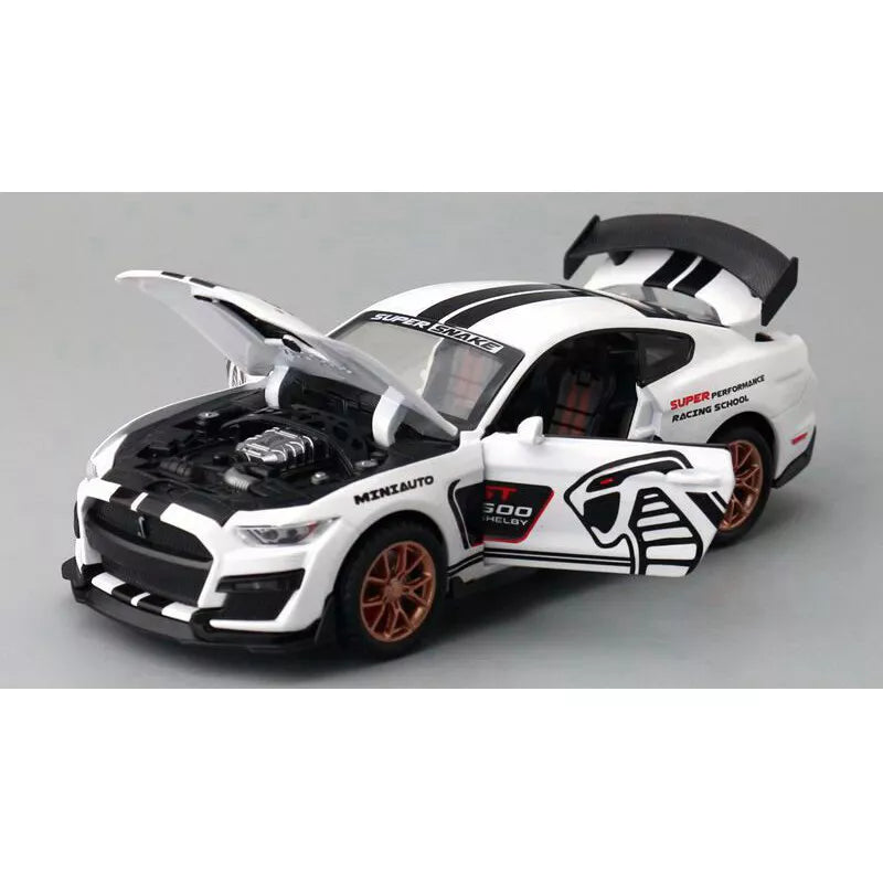 MUSTANG GT500 1:32 DIECAST METAL PULLBACK TOY CAR WITH OPENABLE DOORS & LIGHT, MUSIC BOYS CAR FOR KIDS BEST TOYS GIFTS TOYS FOR KIDS [SIZE:-16CM*6.8CM*4.5CM]【 MULTICOLOR 】