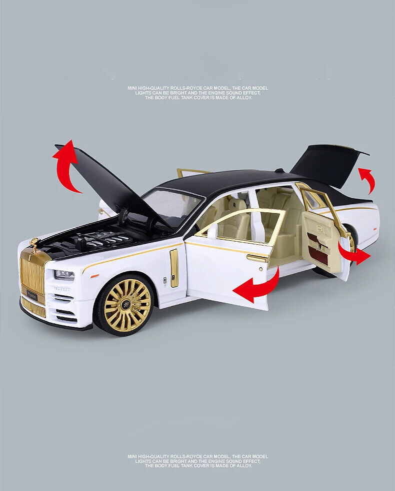 BIG SIZE ROLLS ROYCE PHANTOM - LUX GOLD 1:24 DIECAST METAL PULLBACK TOY SUN RUP CAR WITH OPENABLE DOORS & LIGHT, MUSIC BOYS CAR FOR KIDS BEST TOYS GIFTS TOYS FOR KIDS [SIZE:-21CM*8CM*5CM]【 MULTICOLOR 】