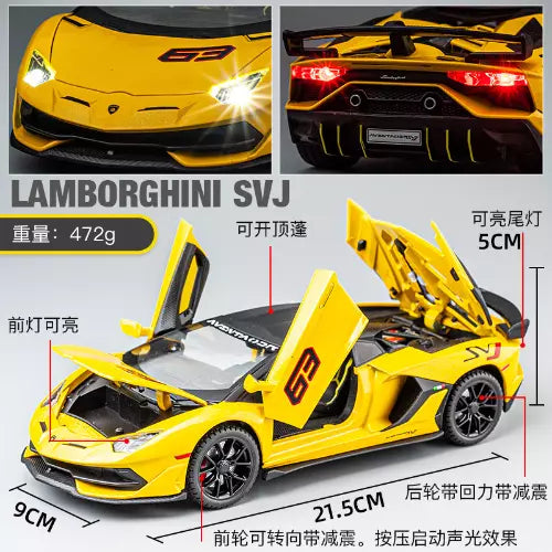 BIG SIZE LAMBORGHINI SVJ-63 1:24 DIECAST METAL PULLBACK TOY CAR WITH OPENABLE DOORS & LIGHT, MUSIC BOYS CAR FOR KIDS BEST TOYS GIFTS TOYS FOR KIDS [SIZE:-21.5CM*9.8CM*5CM]【 MULTICOLOR 】