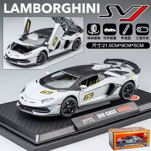 BIG SIZE LAMBORGHINI SVJ-63 1:24 DIECAST METAL PULLBACK TOY CAR WITH OPENABLE DOORS & LIGHT, MUSIC BOYS CAR FOR KIDS BEST TOYS GIFTS TOYS FOR KIDS [SIZE:-21.5CM*9.8CM*5CM]【 MULTICOLOR 】