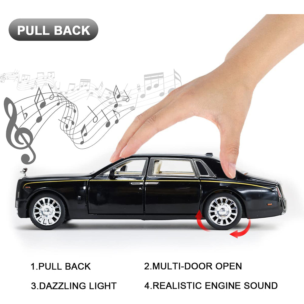 ROLLS ROYCE PHANTOM BIG SIZE 1:24 DIECAST SCALE MODEL METAL PULL BACK WITH OPENABLE DOORS & LIGHT, MUSIC TOY VEHICLE FOR KIDS [SIZE:-21 CM*9CM*8.5CM]【 MULTICOLOR 】