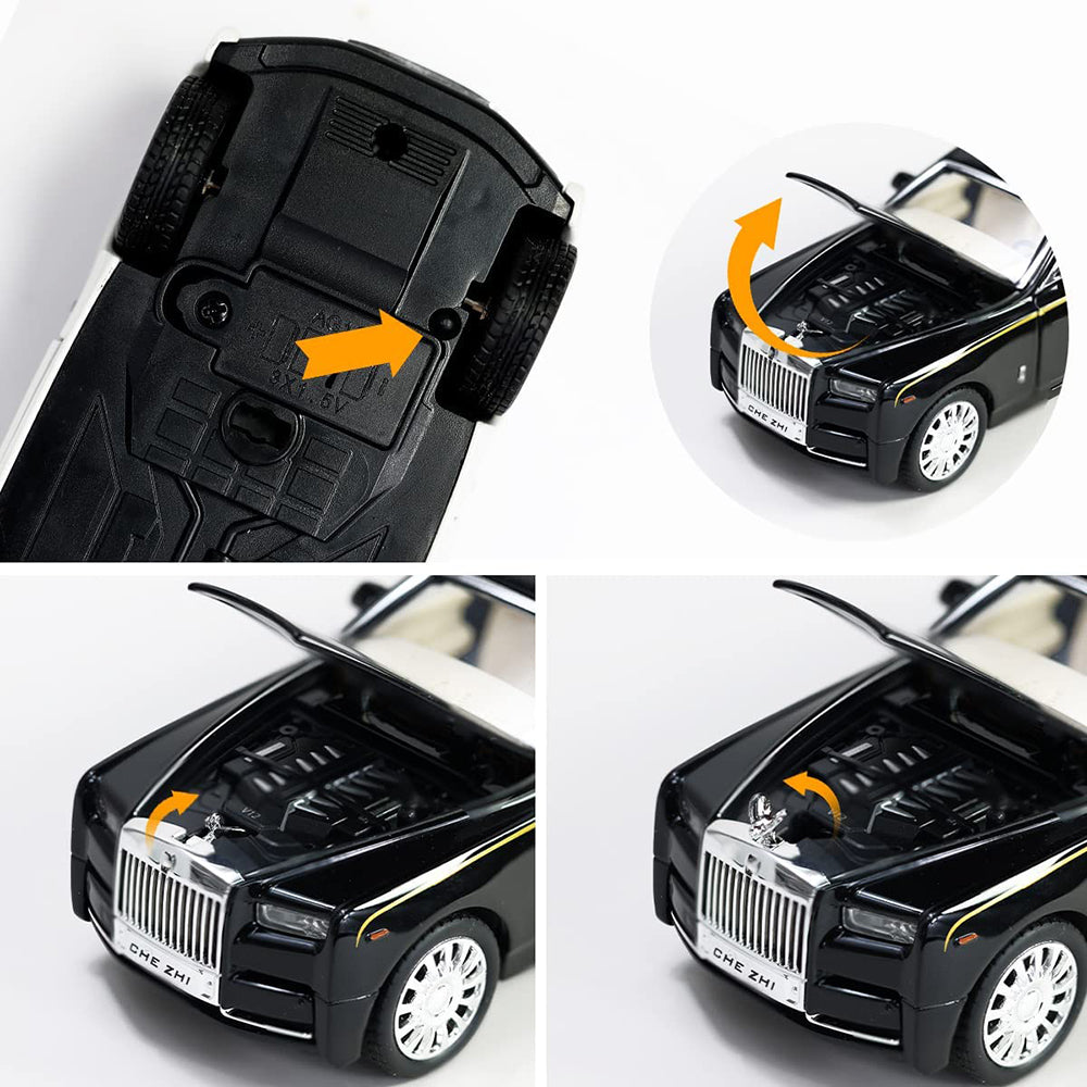 ROLLS ROYCE PHANTOM BIG SIZE 1:24 DIECAST SCALE MODEL METAL PULL BACK WITH OPENABLE DOORS & LIGHT, MUSIC TOY VEHICLE FOR KIDS [SIZE:-21 CM*9CM*8.5CM]【 MULTICOLOR 】