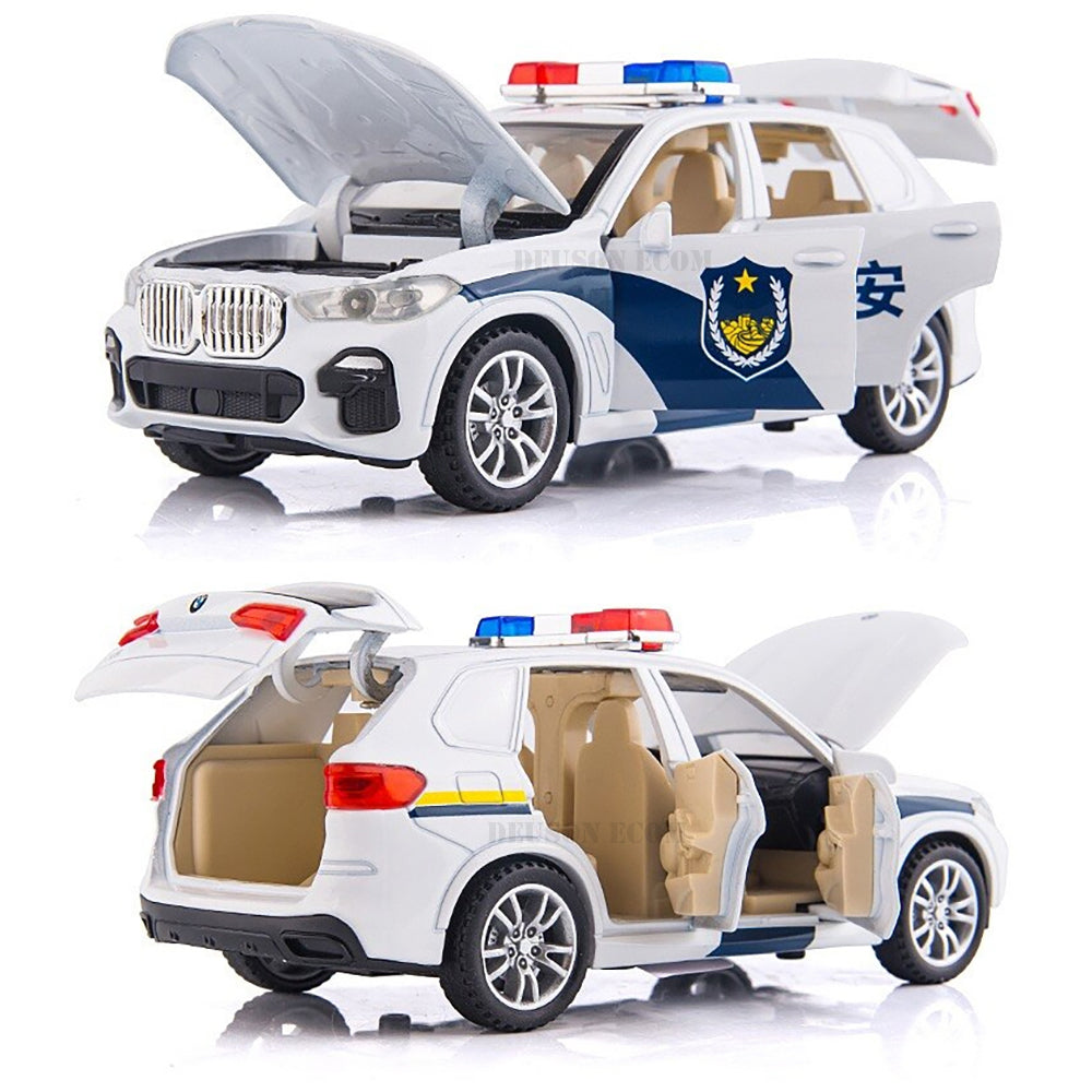 New Police Car 1:32 Metal Car Open Door Light Music Multicolor Pc 1 (White, Pack Of1)