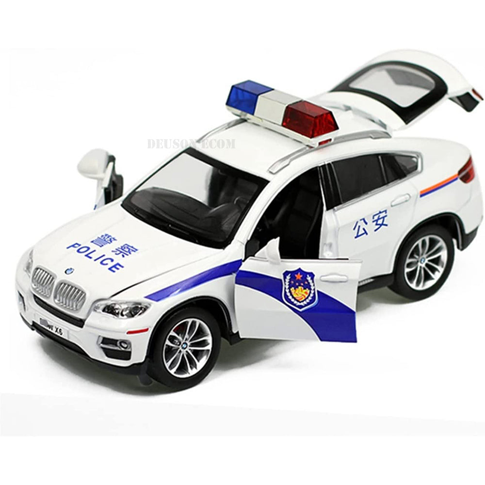 New Police Car 1:32 Metal Car Open Door Light Music Multicolor Pc 1 (White, Pack Of1)