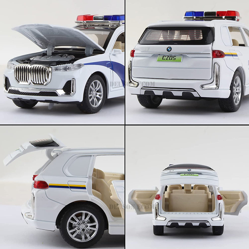 New Police Car 1:32 Metal Car Open Door Light Music Multicolor Pc 1 (White, Pack Of1)