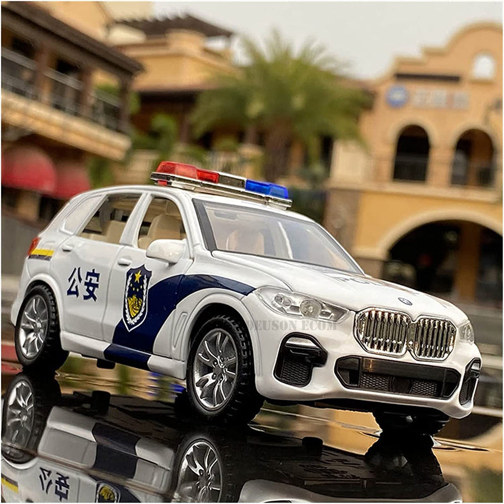 New Police Car 1:32 Metal Car Open Door Light Music Multicolor Pc 1 (White, Pack Of1)