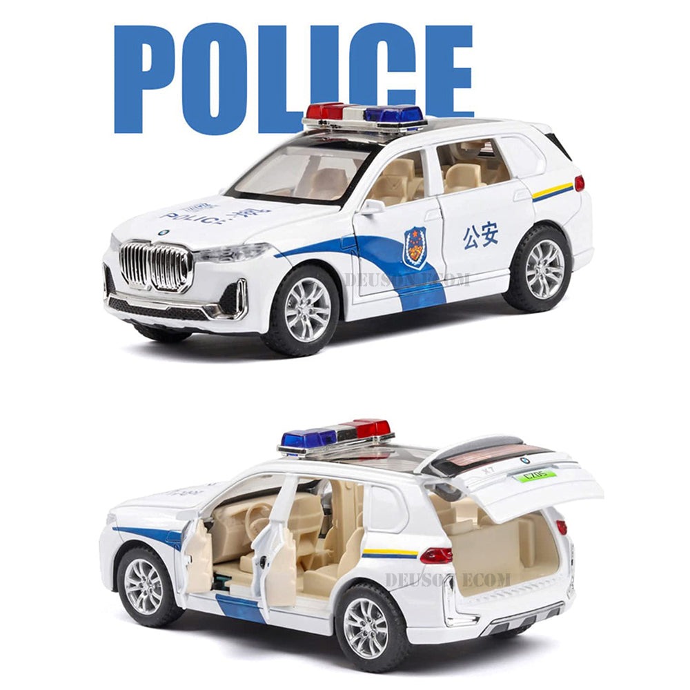 New Police Car 1:32 Metal Car Open Door Light Music Multicolor Pc 1 (White, Pack Of1)