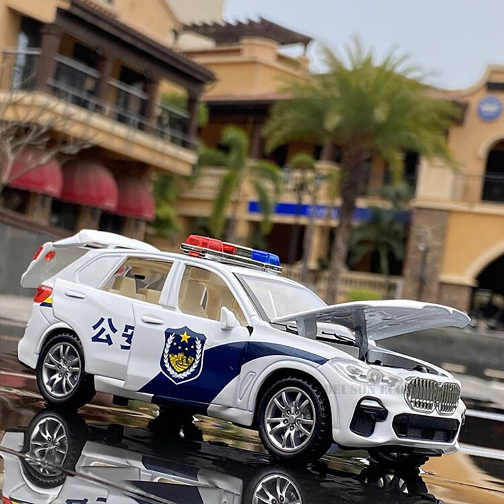 New Police Car 1:32 Metal Car Open Door Light Music Multicolor Pc 1 (White, Pack Of1)