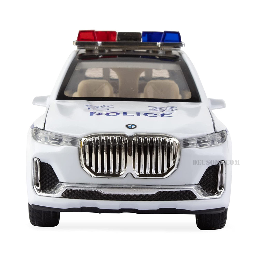 New Police Car 1:32 Metal Car Open Door Light Music Multicolor Pc 1 (White, Pack Of1)